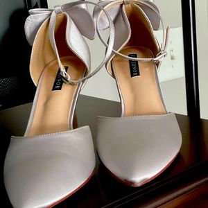 Silver satin party shoes